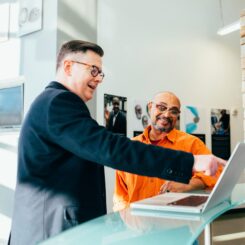 Property insector talking to tenant